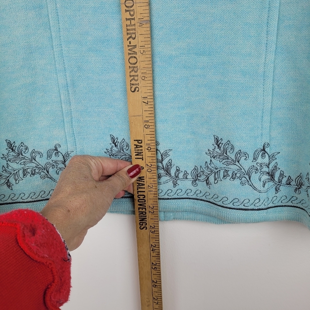 Pendleton 100% wool pale aqua zipper cardigan collar gray embroidery grandma XS - Picture 5 of 11